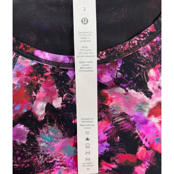 Lululemon Women's Black Purple Flower Training Sculpt Tank Shirt Sz 2 - NWT - Picture 6 of 8